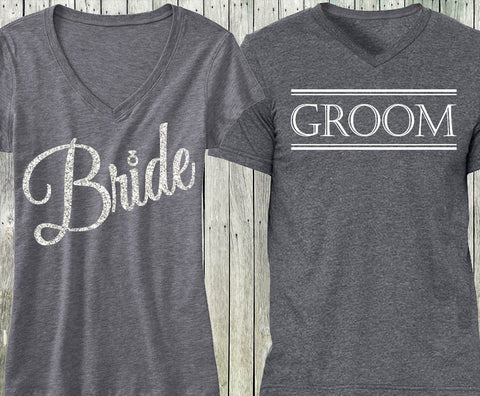 Gray Script Bride Shirt + Gray Groom Shirt SPECIAL DEAL