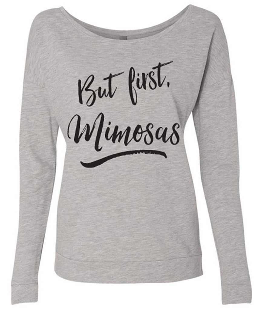 BUT FIRST MIMOSAS Off-Shoulder Long Sleeve Sweater