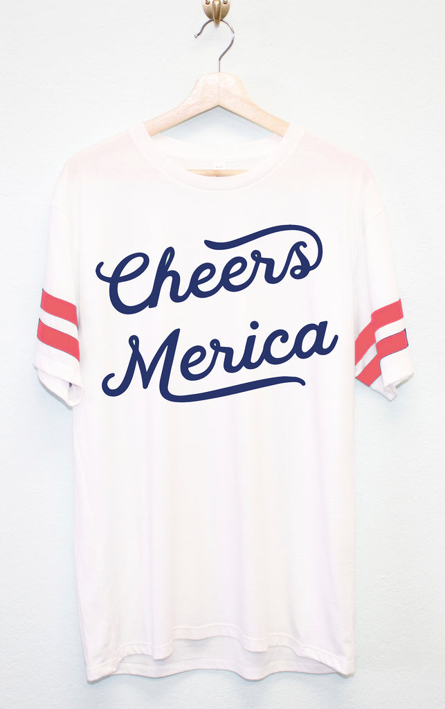 Cheers Merica Unisex Shirt with Red Stripes
