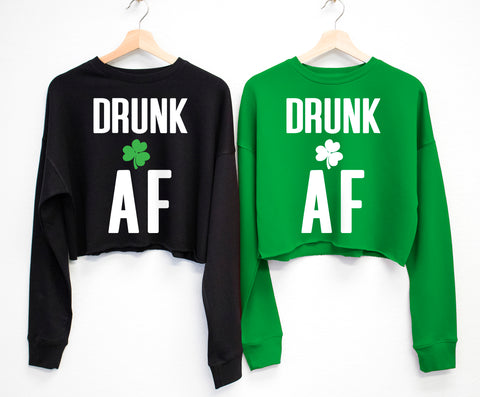 DRUNK AF St. Patrick's Day Cropped Sweater