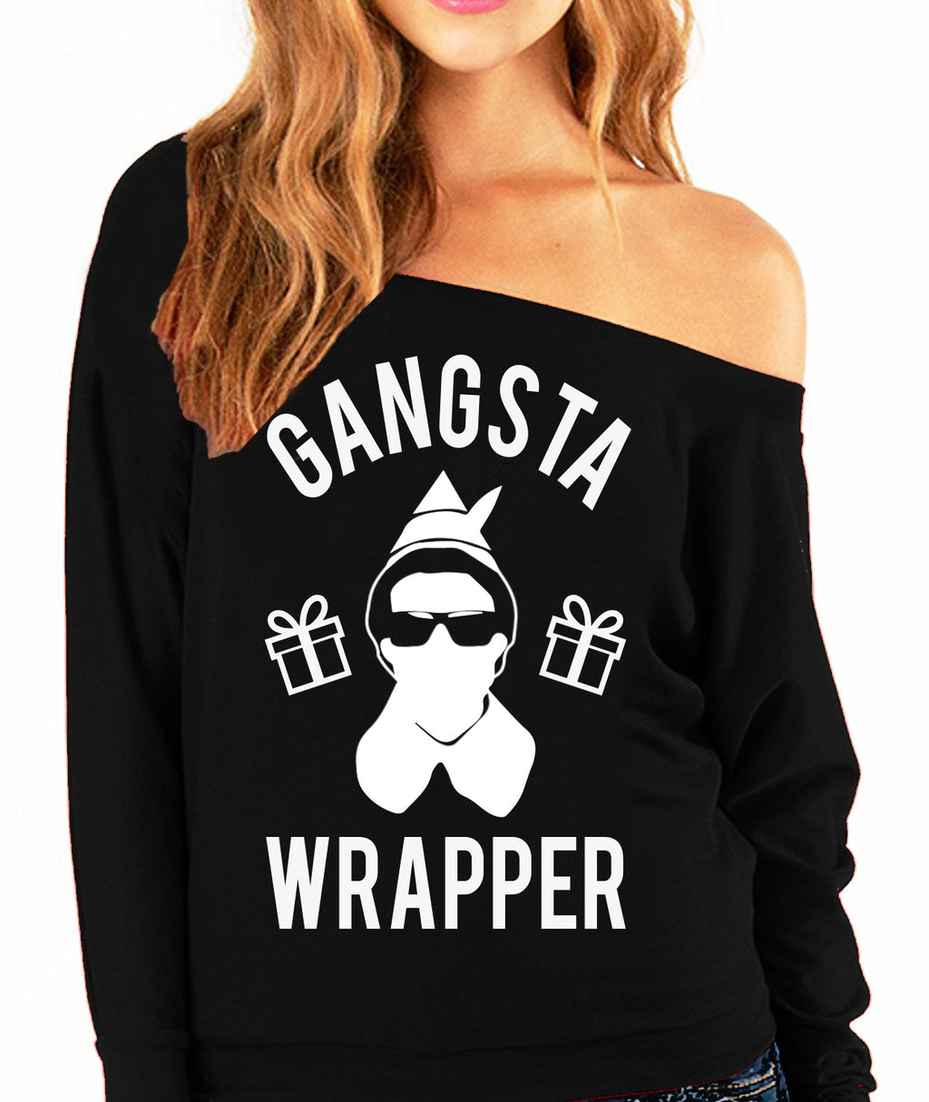 Gangsta Wrapper Slouchy Off-Shoulder Sweatshirt - Pick Color