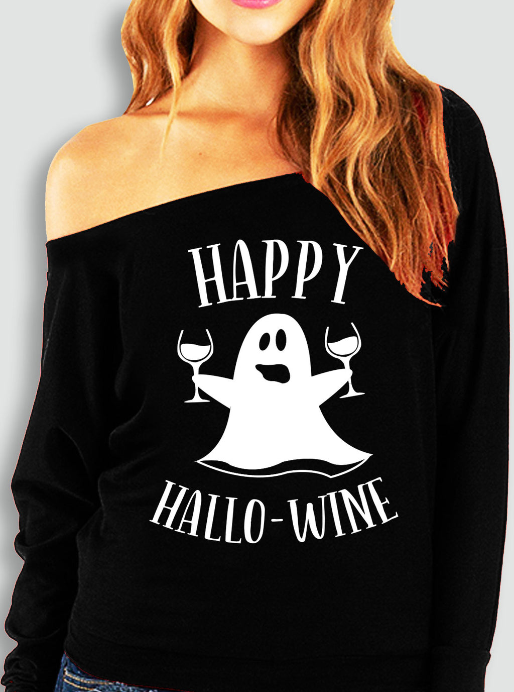 Happy HalloWine Ghost Off-Shoulder Sweatshirt