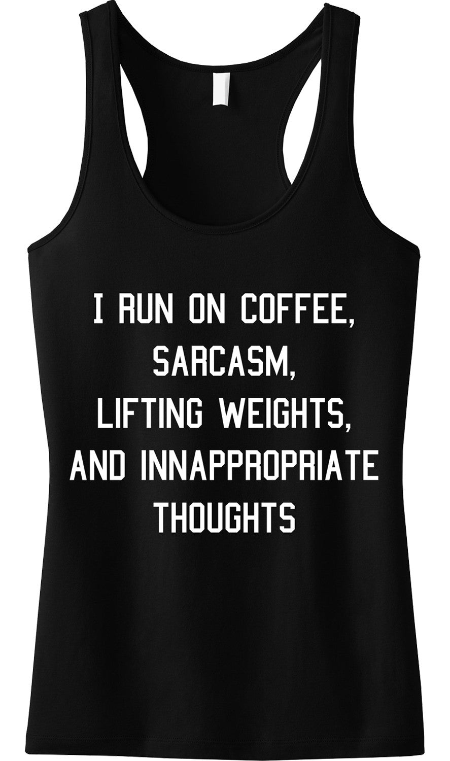Coffee Sarcasm Lifting & Inappropriate Thoughts BLACK Tank Top