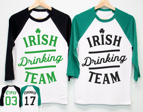 IRISH DRINKING TEAM St. Patrick's Day Shirt Unisex Baseball Tee - 6 Names to Pick