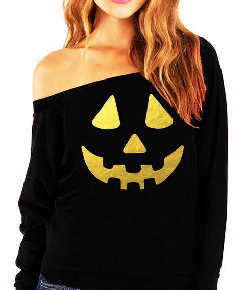 Jack O'Lantern Halloween Slouchy Sweatshirt with Gold Foil Print