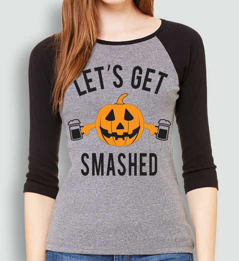 Let's Get Smashed Halloween Pumpkin Baseball Tee