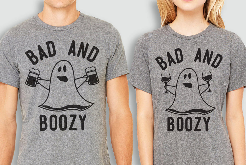BAD & BOOZY Halloween Ghost Unisex Gray T-Shirt