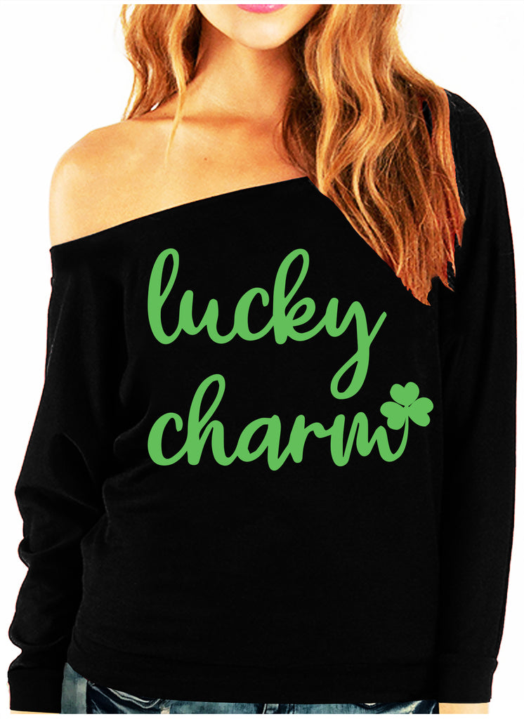 LUCKY CHARM St. Patrick's Day Off-Shoulder Sweatshirt