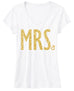 MRS Shirt Gold GLITTER Bride Shirt, White V-neck