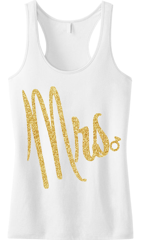 MRS Bride Tank Top with Cursive Gold Glitter Print