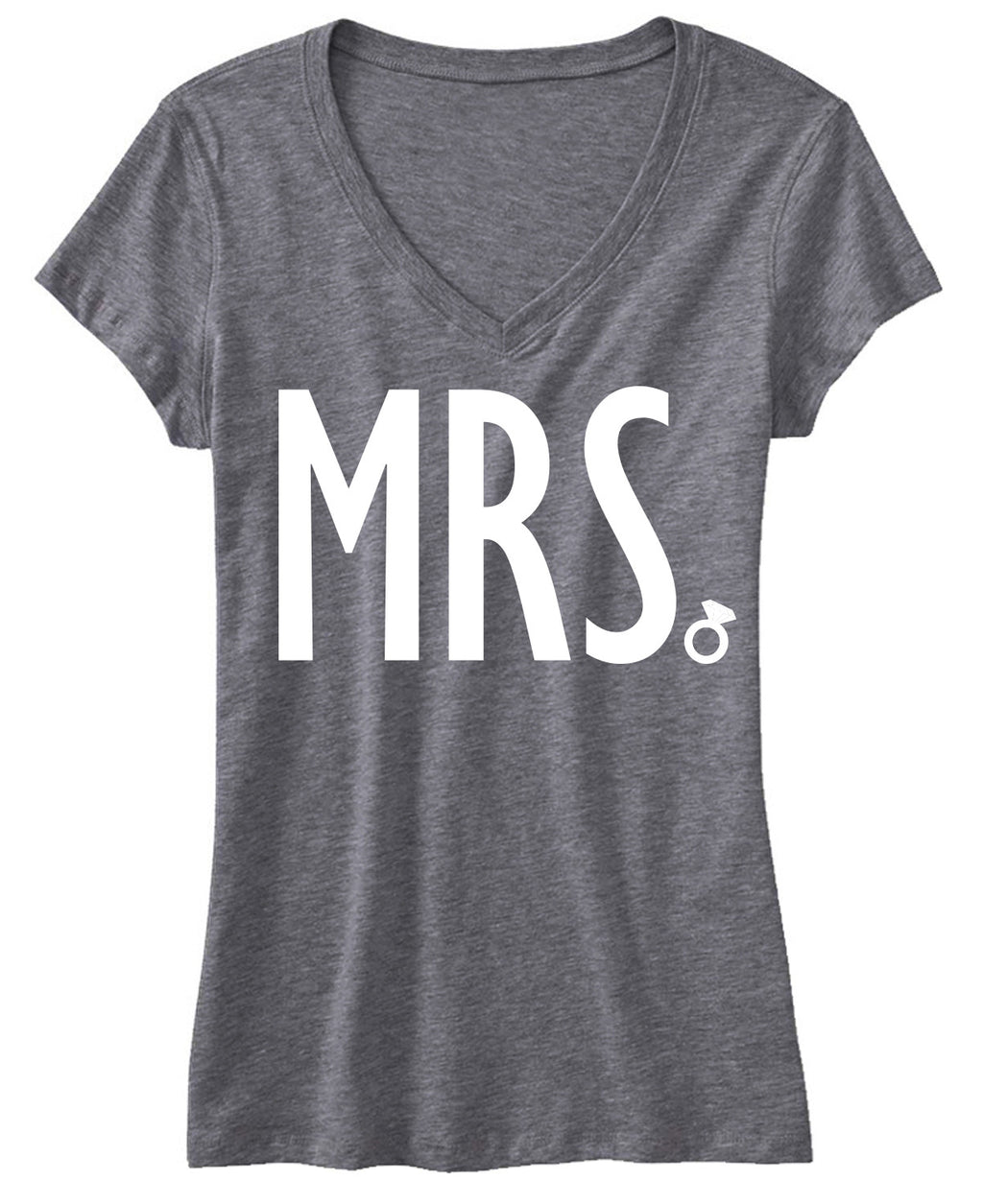 MRS Bride Shirt White Print, Gray V-neck