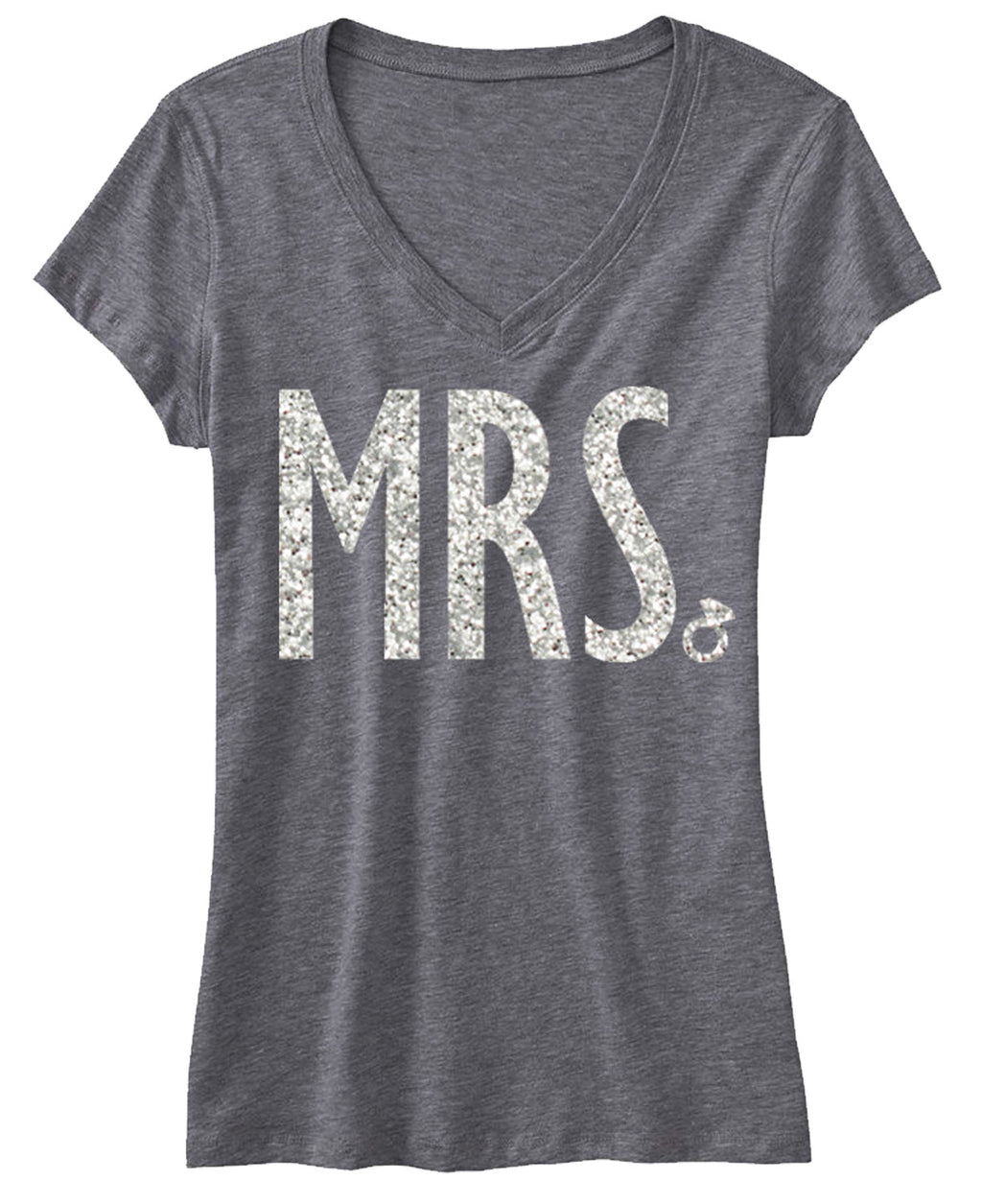 MRS Shirt GLITTER Bride Shirt, Gray V-neck