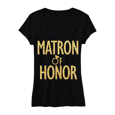MATRON of HONOR Gold GLITTER Bridal Shirt V-neck