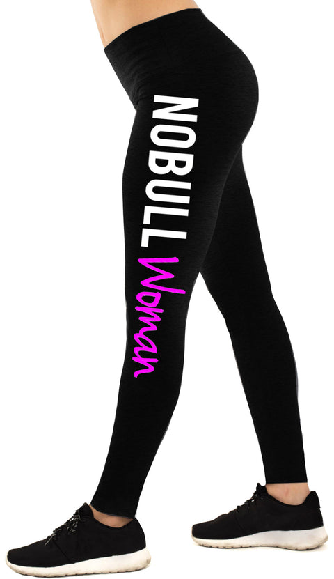 NoBull Woman Workout Leggings, Black with White & Pink Print