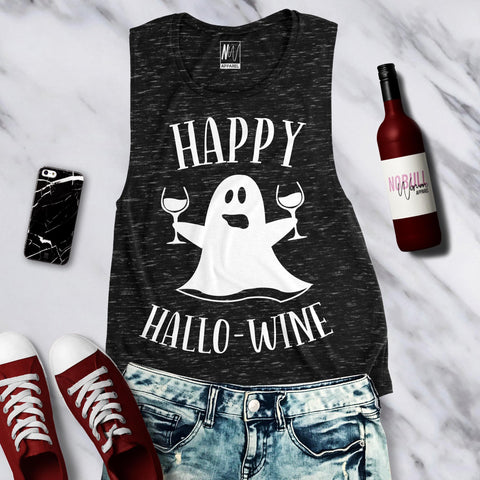 Happy HalloWine Ghost Marble Muscle Tank Top