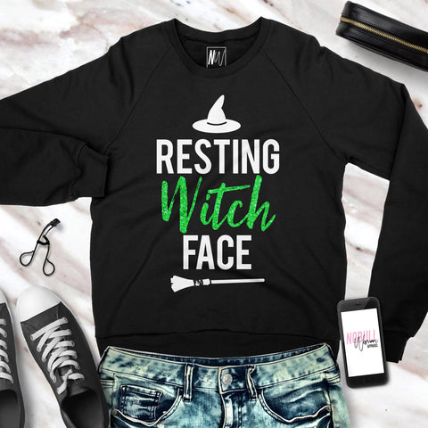Resting Witch Face Halloween Sweatshirt Crew Neck