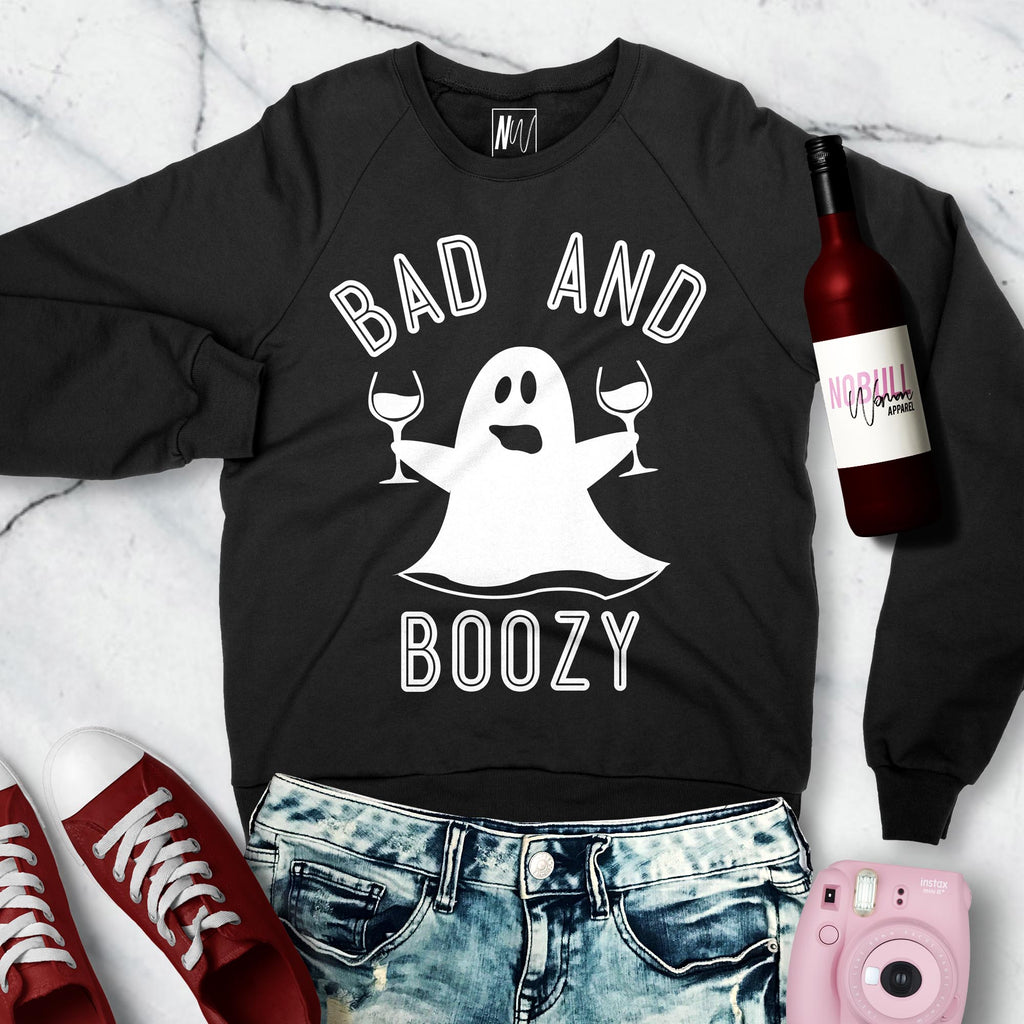 BAD & BOOZY Halloween Ghost Black Sweatshirt
