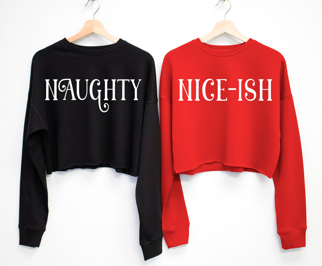 NAUGHTY or NICE-ISH Cropped Ugly Christmas Sweaters