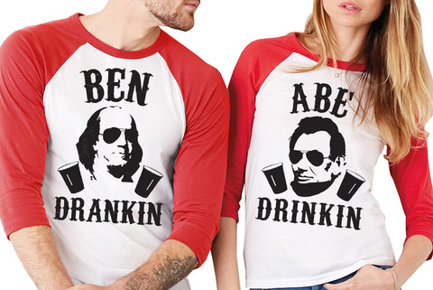 4th of July Drinking Shirt Red Sleeves - "BEN DRANKIN or "ABE DRINKIN"