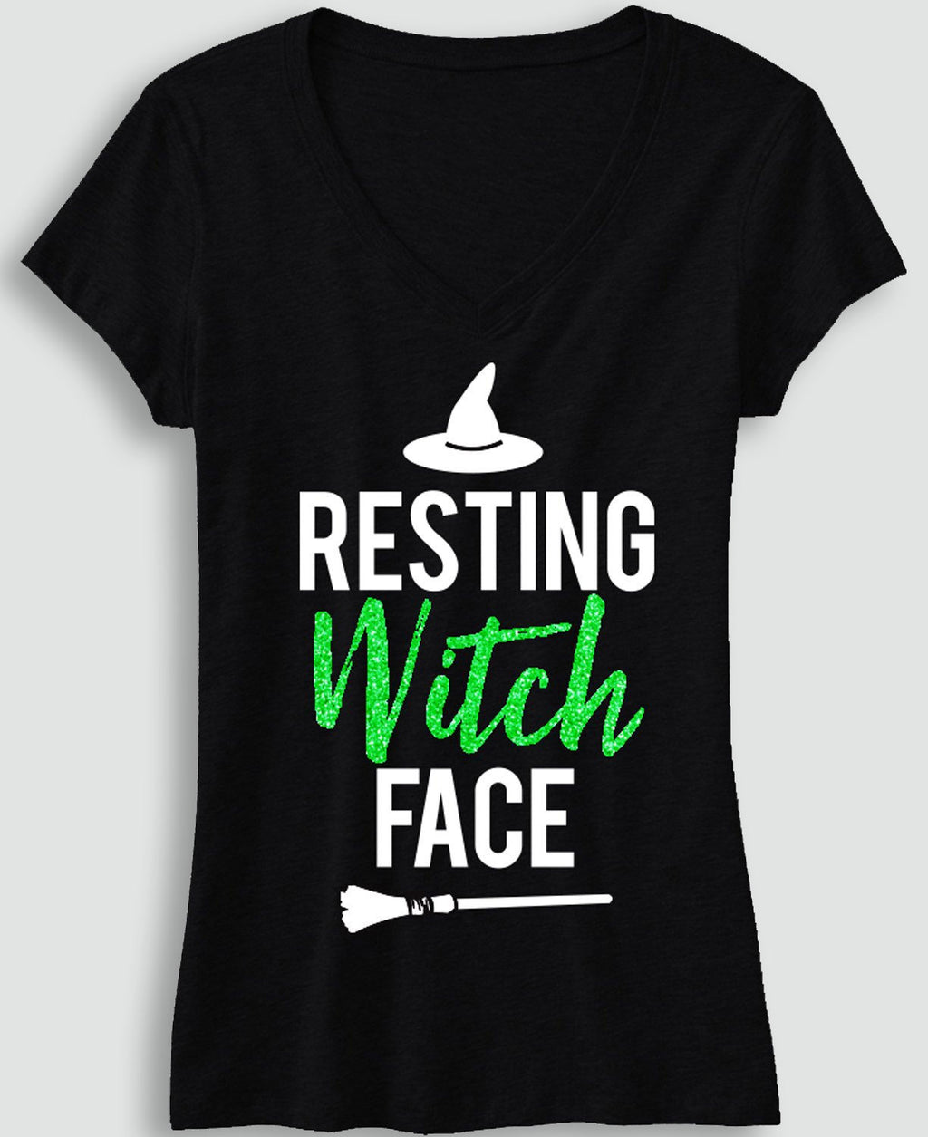 RESTING WITCH FACE Halloween Shirt with Green Glitter Print