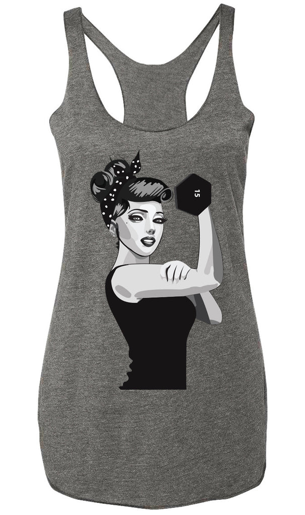 MODERN ROSIE the RIVETER Workout Tank Top Heather Gray
