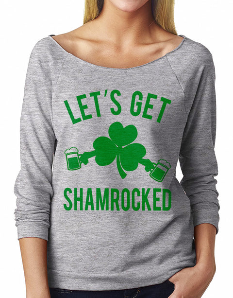 LET'S GET SHAMROCKED St. Patty's Day Off-Shoulder Sweatshirt Heather Gray