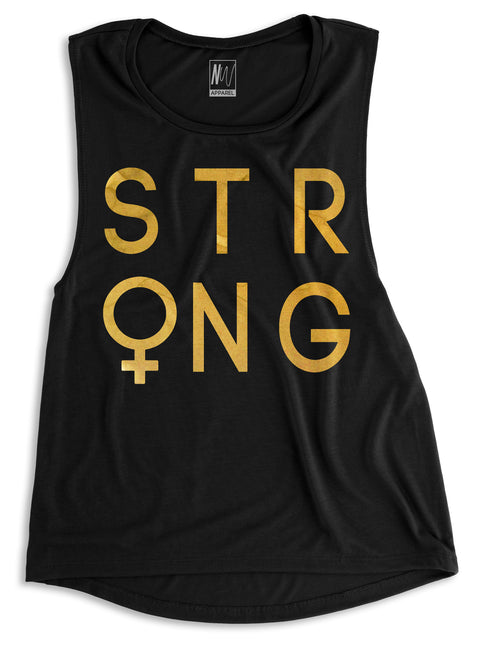 STRONG Female Gold Foil Muscle Tank Top - Pick Color