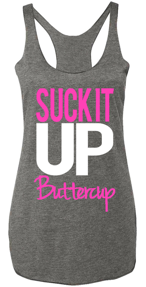 Suck It Up Buttercup Heather Gray Tank Top