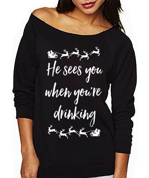 He Sees You When You're Drinking CHRISTMAS Sweater Black