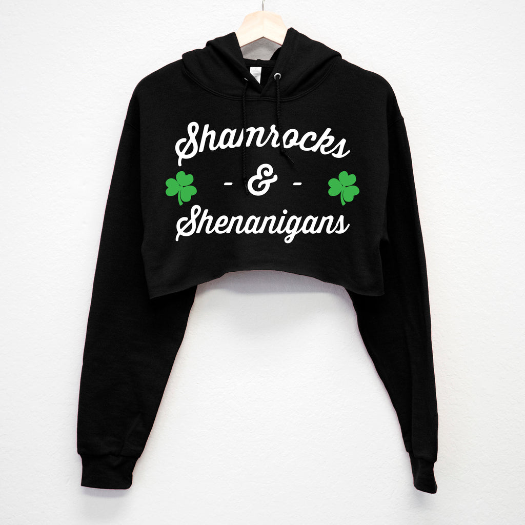 Shamrocks & Shenanigans St. Patrick's Day Cropped Hoodie