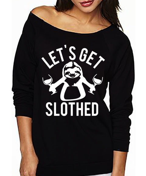 SLOTH DRINKING TEAM Black Off- Shoulder Sweater - Let's Get Slothed!