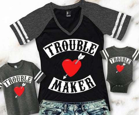 MOMMY & ME Trouble Maker & Trouble Shirts for Mom Baby and Kids