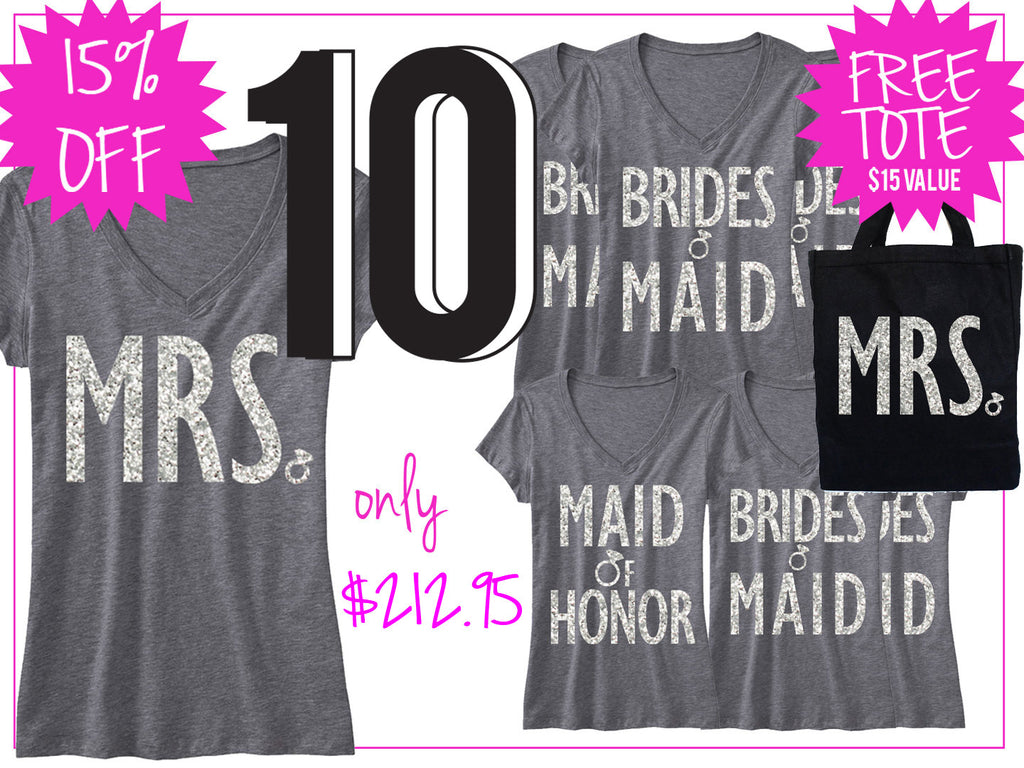 BRIDAL WEDDING 10 SHIRTS 15% Off Bundle, Mrs Shirt, Bridesmaid shirt, maid of honor shirt