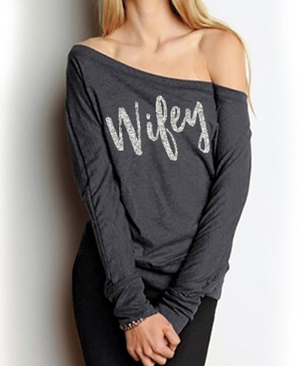 WIFEY Silver Glitter Off-Shoulder Sweater – NobullWoman Apparel