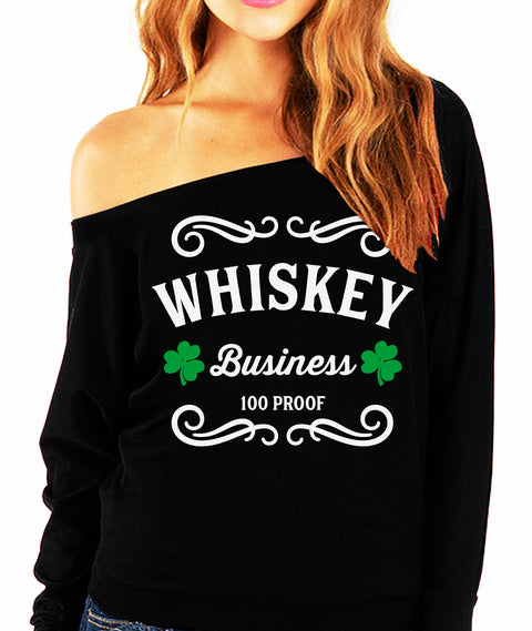 WHISKEY BUSINESS St. Patrick's Day Off-Shoulder Sweatshirt