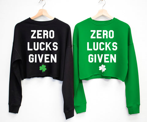 ZERO LUCKS GIVEN St. Patrick's Day Cropped Sweater