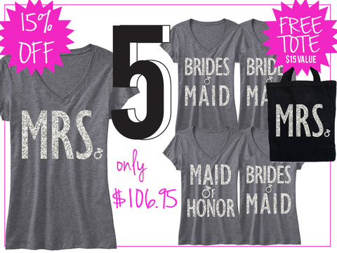 BRIDAL WEDDING 5 SHIRTS 15% Off Bundle, Mrs Shirt, Bridesmaid shirt, maid of honor shirt