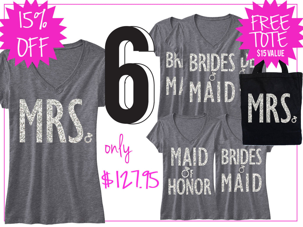 BRIDAL WEDDING 6 SHIRTS 15% Off Bundle, Mrs Shirt, Bridesmaid shirt, maid of honor shirt