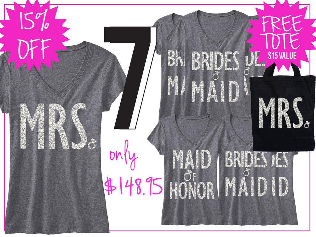 BRIDAL WEDDING 7 SHIRTS 15% Off Bundle, Mrs Shirt, Bridesmaid shirt, maid of honor shirt