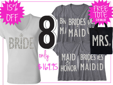 BRIDE WEDDING 8 SHIRTS 15% Off Bundle, Mrs Shirt, Bridesmaid shirt, maid of honor shirt