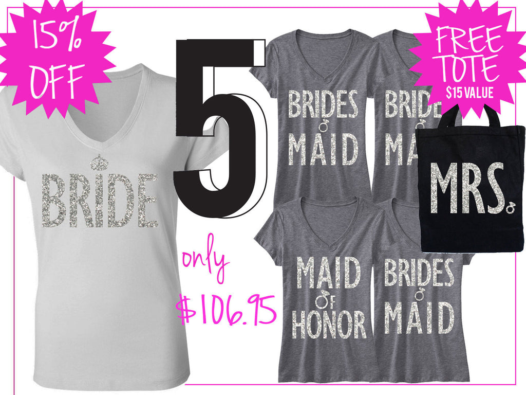 BRIDE WEDDING 5 SHIRTS 15% Off Bundle, Bride Shirt, Bridesmaid shirt, maid of honor shirt