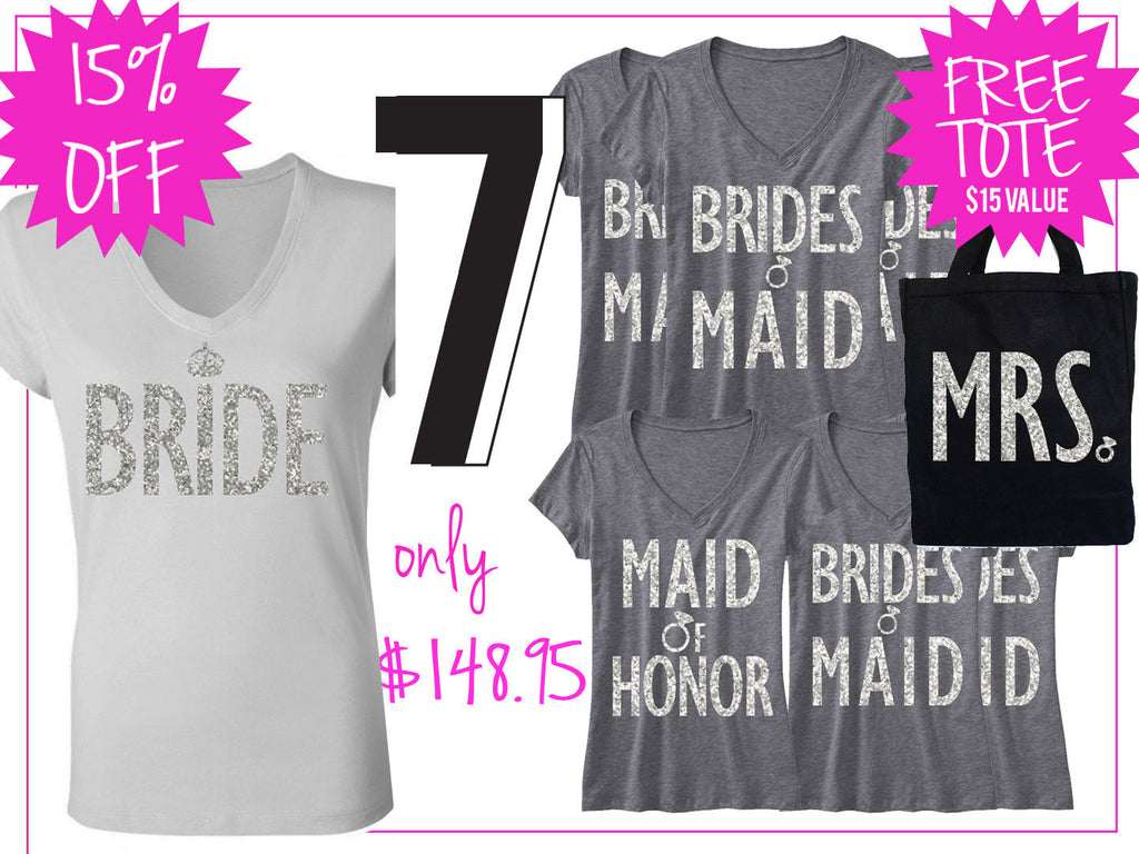 BRIDE WEDDING 7 SHIRTS 15% Off Bundle, Bride Shirt, Bridesmaid shirt, maid of honor shirt