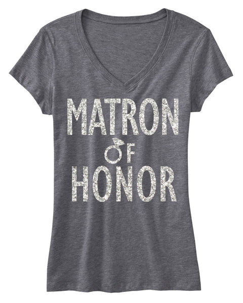 MATRON of HONOR GLITTER Bridal Shirt V-neck